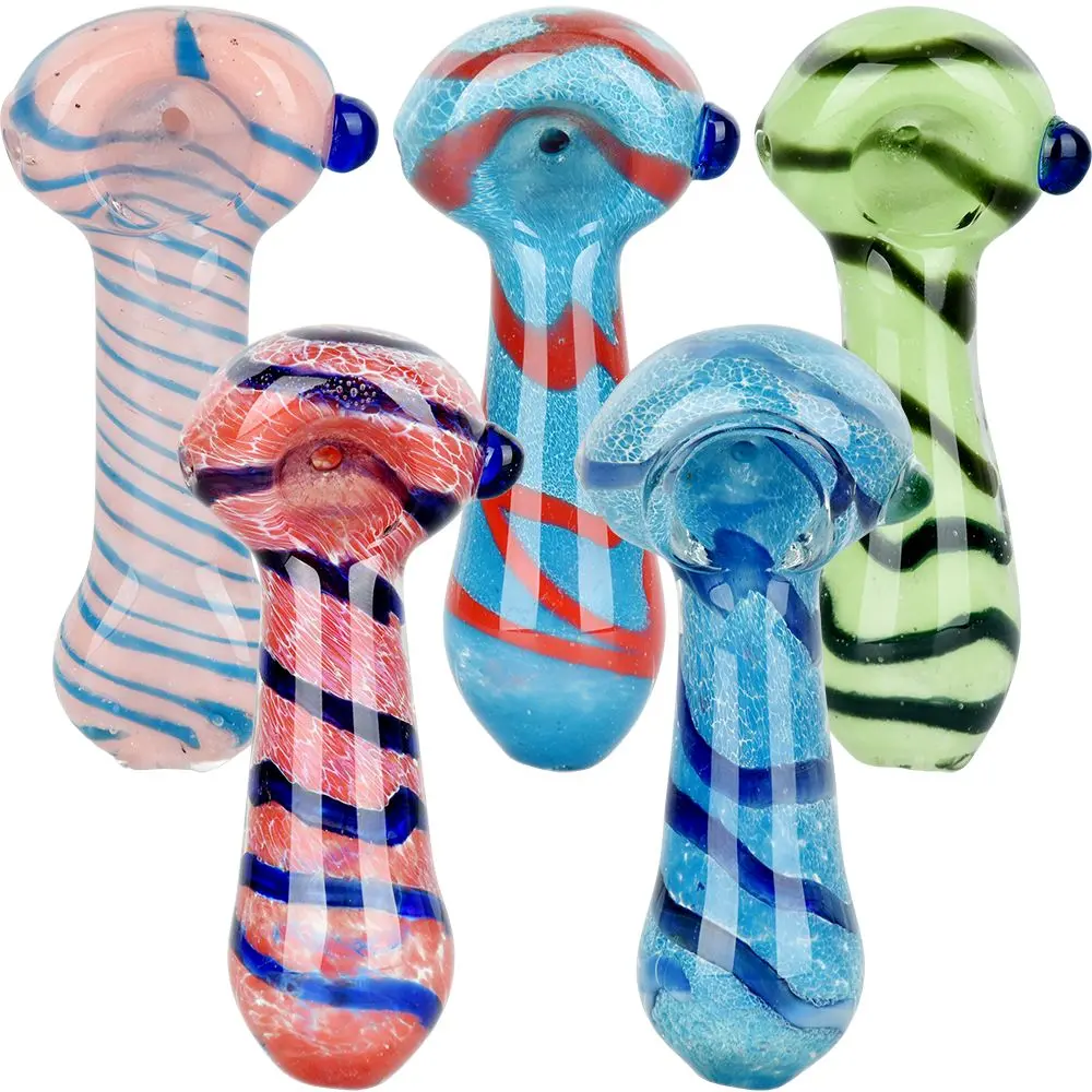 Bold Striation Glass Spoon Pipe - 3.5" / Colors Vary 1