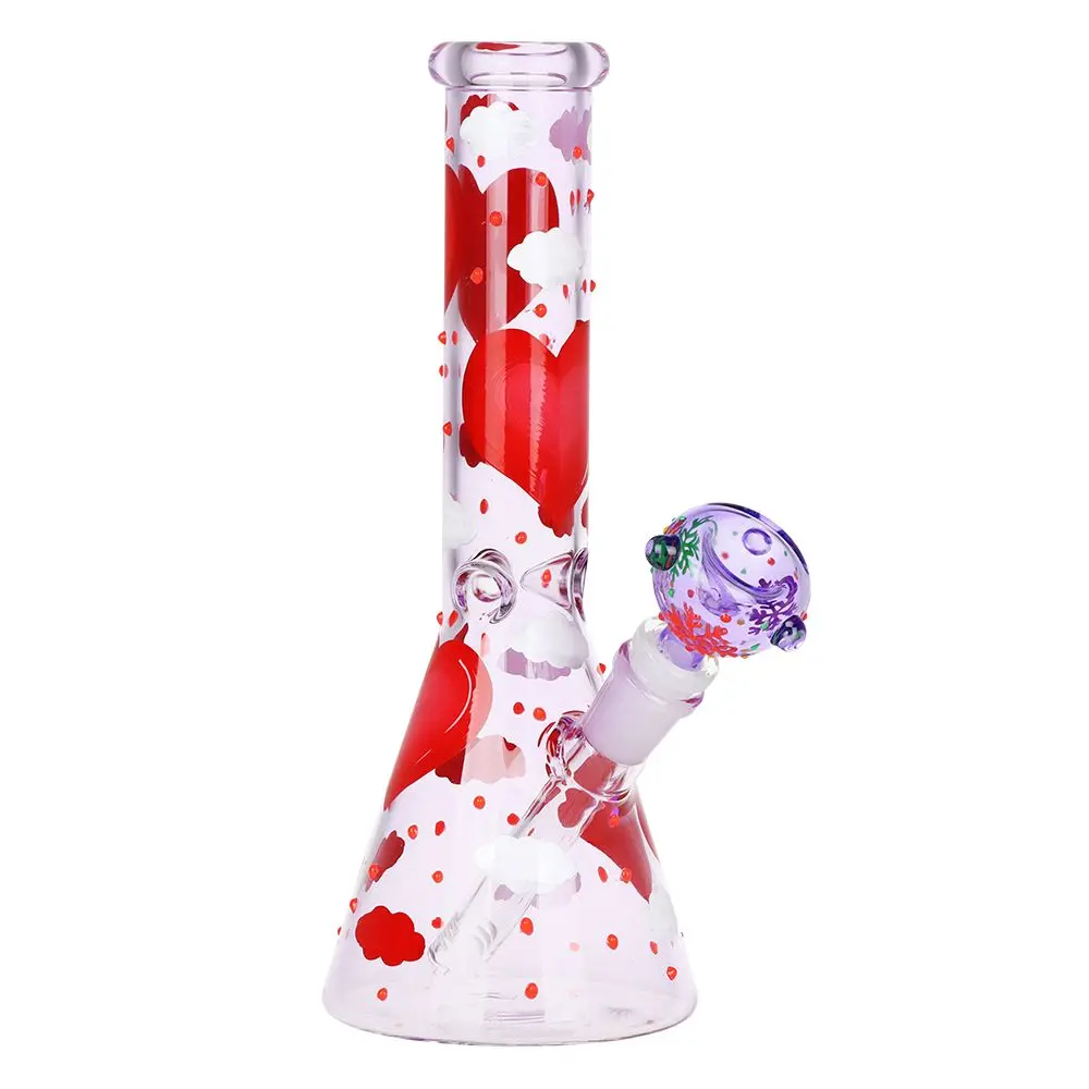 Pinky Hearts Beaker Glass Water Pipe - 10" / 14Mm F 1