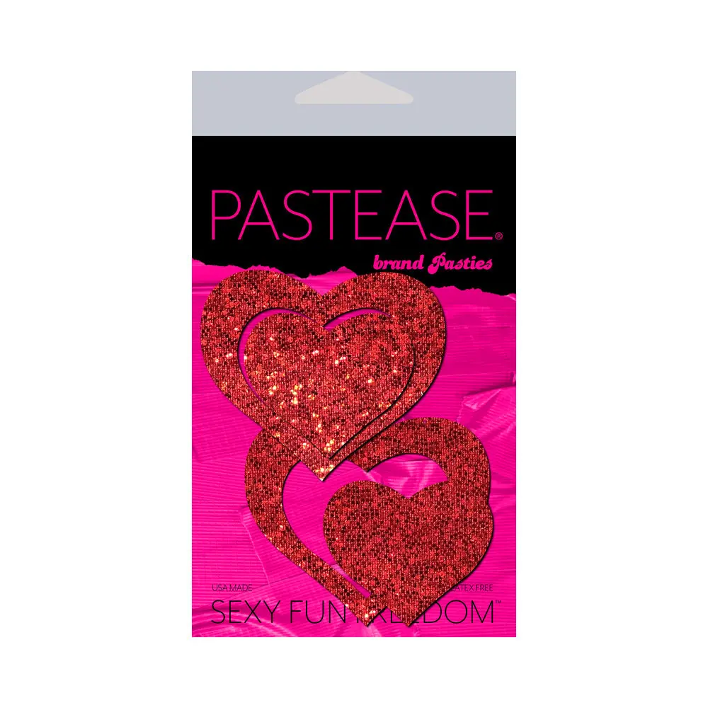 Pastease Peek-A-Boob: Red Glitter Heart Frame & Center Nipple Pasties 1