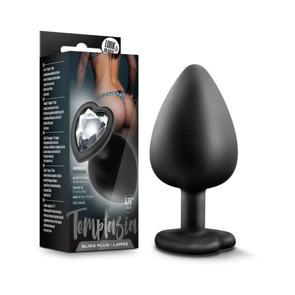 Blush Temptasia Bling Anal Plug With Heart-Shaped Gem Base Large Black 1
