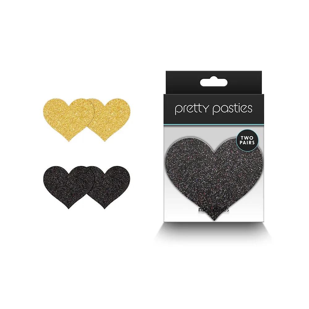 Pretty Pasties Glitter Hearts Black/Gold 2 Pair 1