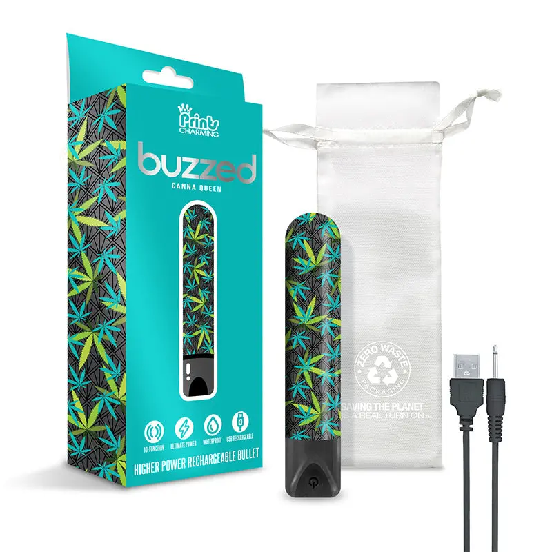 Prints Charming Buzzed Rechargeable 3.5" Bullet - Canna Queen - Black 1