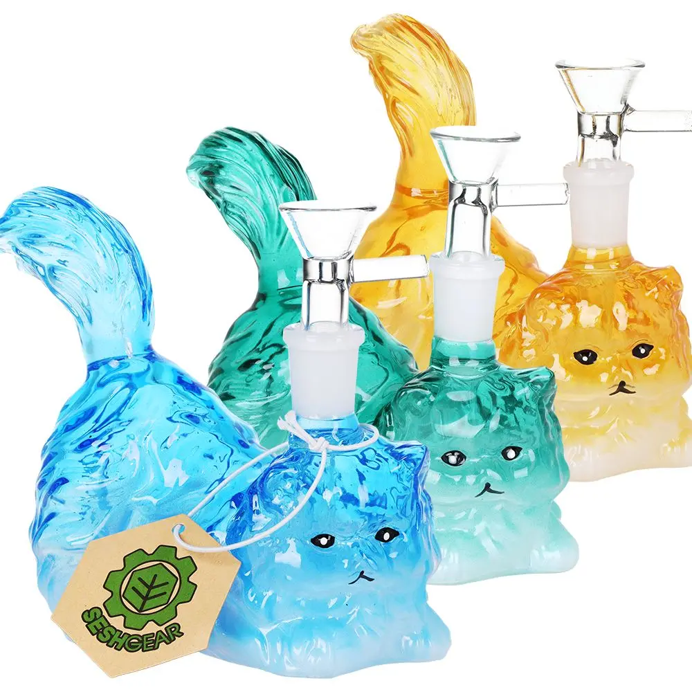 Seshgear Furry Kitty Glass Water Pipe - 4.75" / 14Mm F / Colors Vary 1