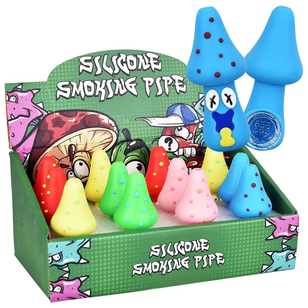 Spacey Facey Mushroom Silicone Hand Pipe - 3" / 12 Pcs 1