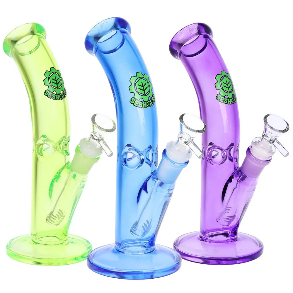 Seshgear Lean Back Bent Tube Colored Glass Water Pipe | 9" | 14Mm F 1