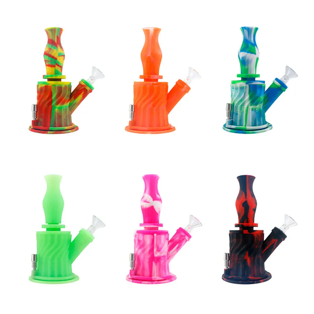 Silicone  3 In 1 Water Pipe - 7" / 14Mm F / Colors Vary 1