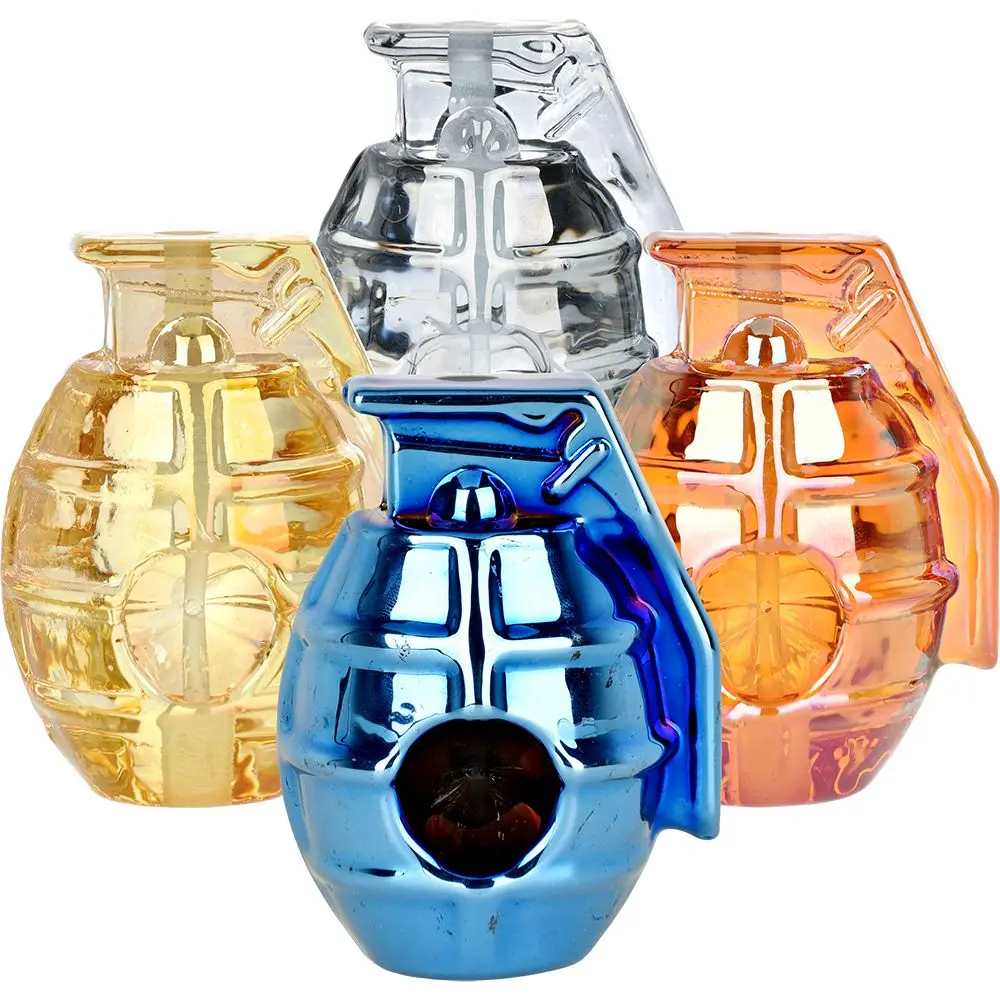 Grenade Electroplated Glass Hand Pipe - 3" / 3Ct 1