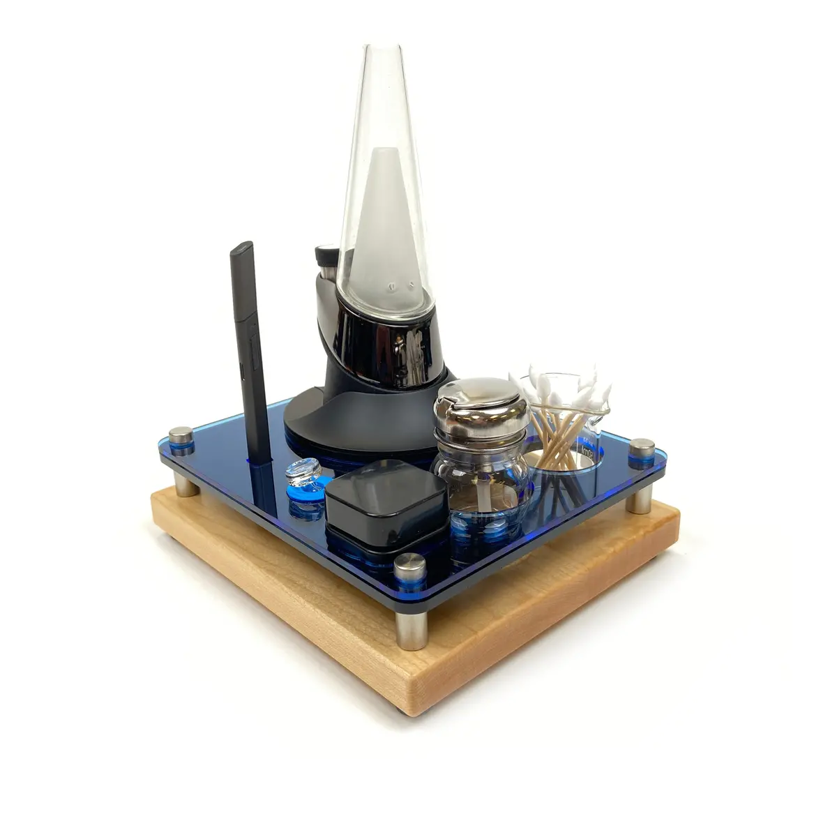 Mini Puffco Dab Rig Station Cleaning Organizer ~ Holds Charger Dock And Hot Knife ~ 8X7, Midnight Blue, Maple ~ For Cannabis Vaporizer 1