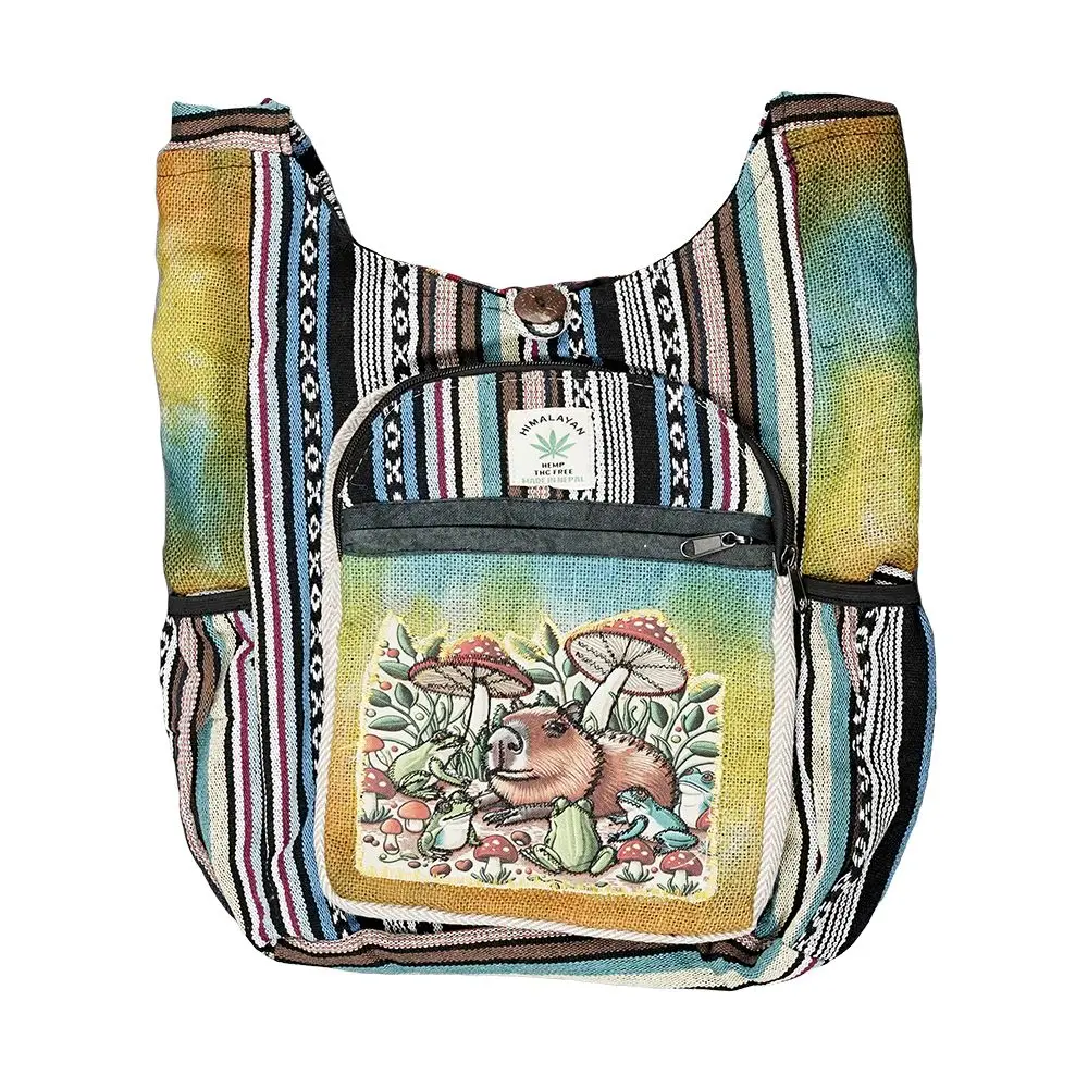 Threadheads Himalayan Hemp Capybara Patchwork Shoulder Bag - 15" X 14" 1