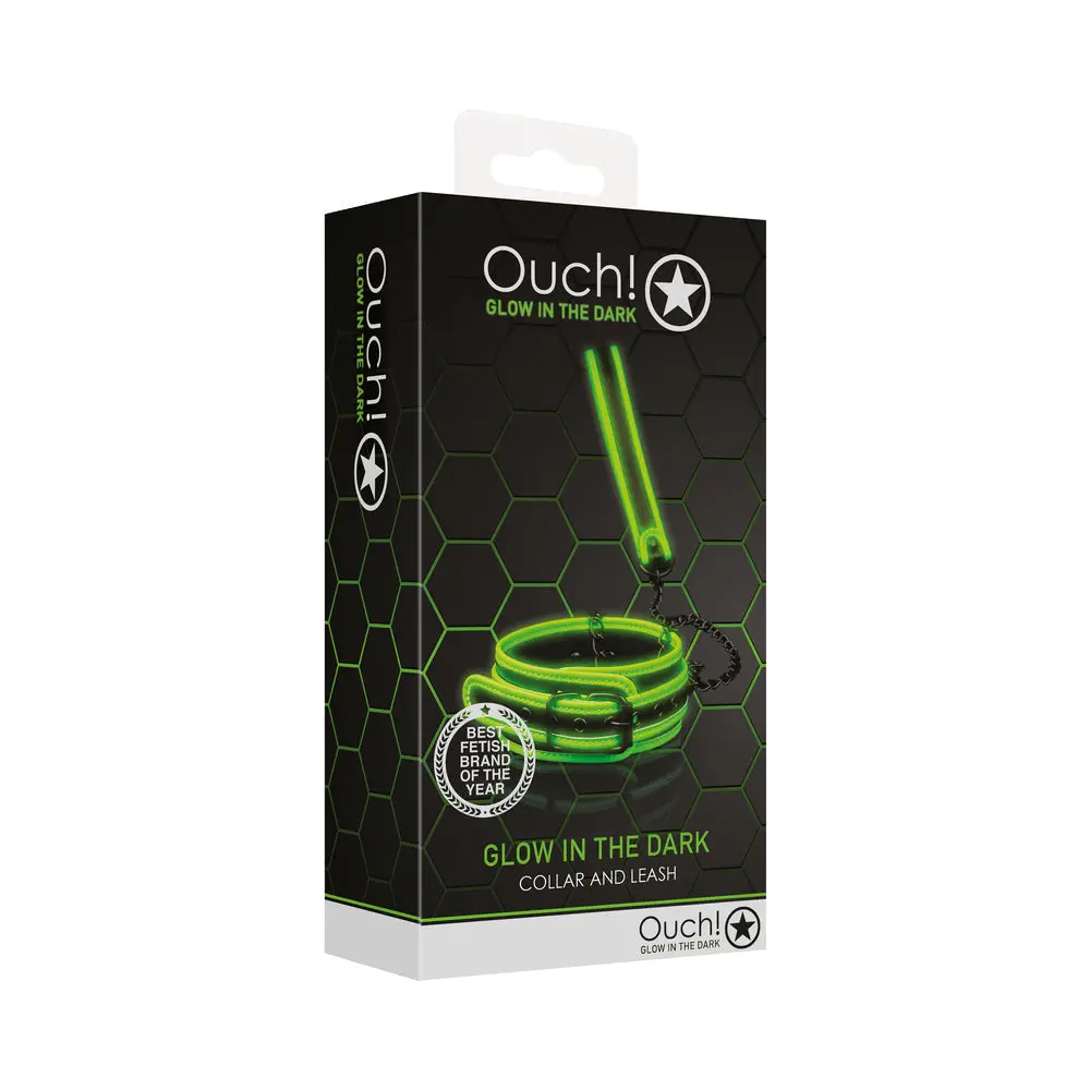 Ouch! Glow In The Dark Collar And Leash Set Neon Green 1