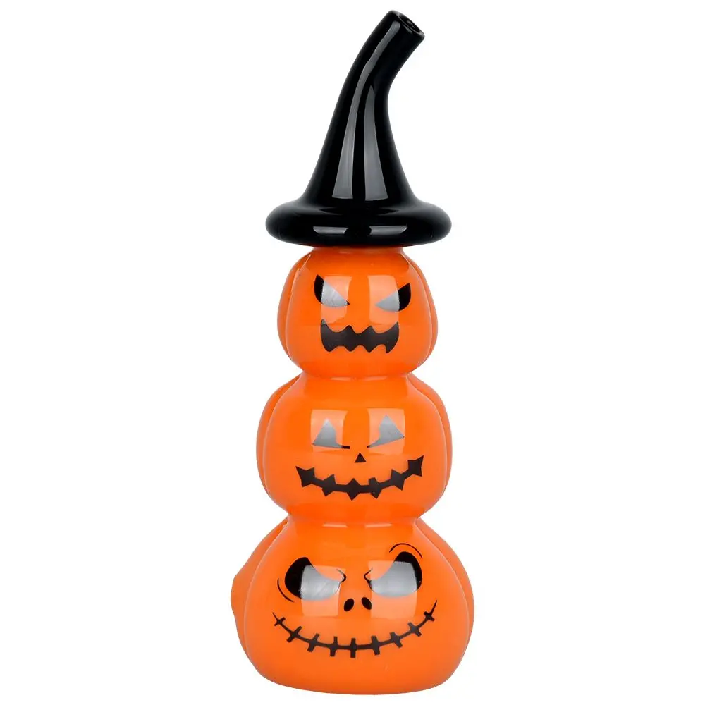 Stacked Jack-O-Lantern Glass Hand Pipe - 5" 1