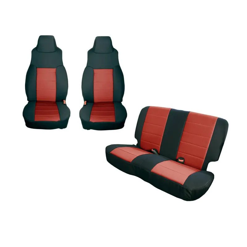 Rugged Ridge Seat Cover Kit Black/Red 97-02 Jeep Wrangler Tj 1