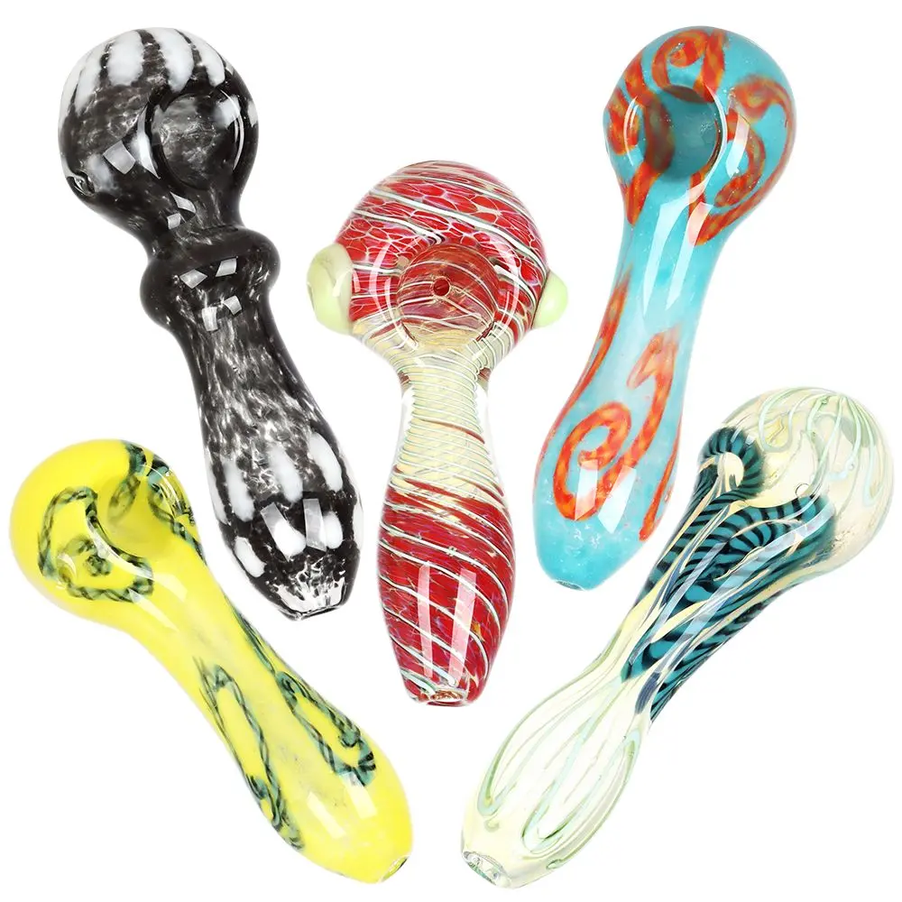 20Ct Bundle - Deluxe Glass Spoon Pipe - 4" / Assorted Colors And Styles 1