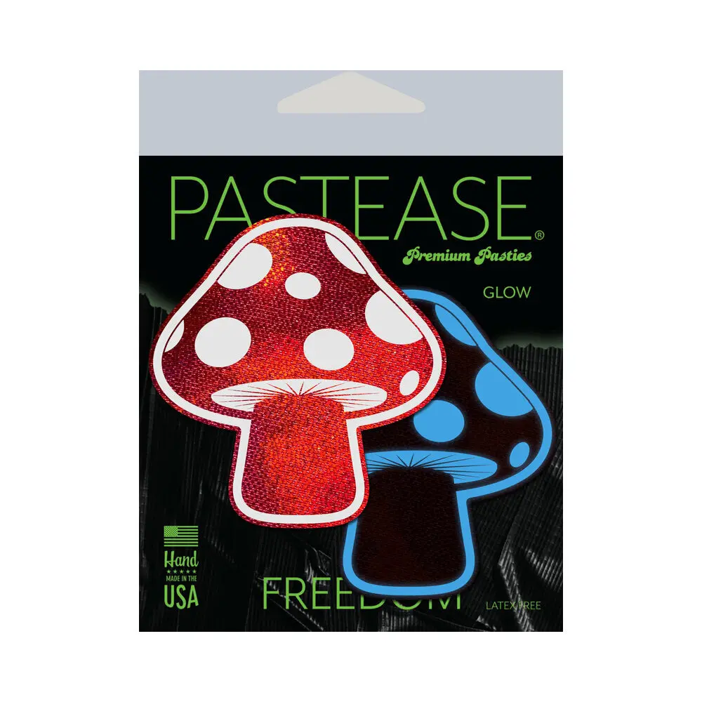 Pastease Mushroom: Shiny Red & White Glow-In-The-Dark Shroom Nipple Pasties 1