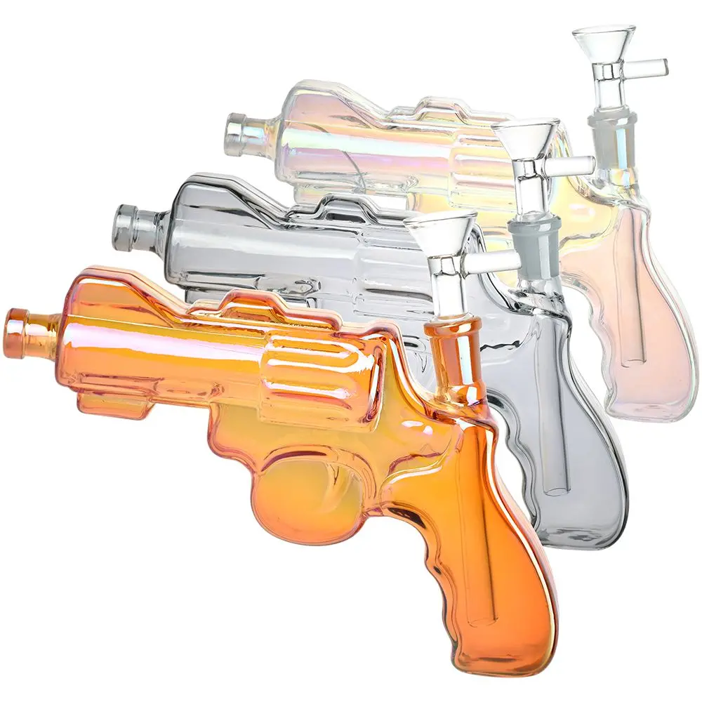 Revolver Handgun Electroplated Water Pipe - 8" / 14Mm F 1