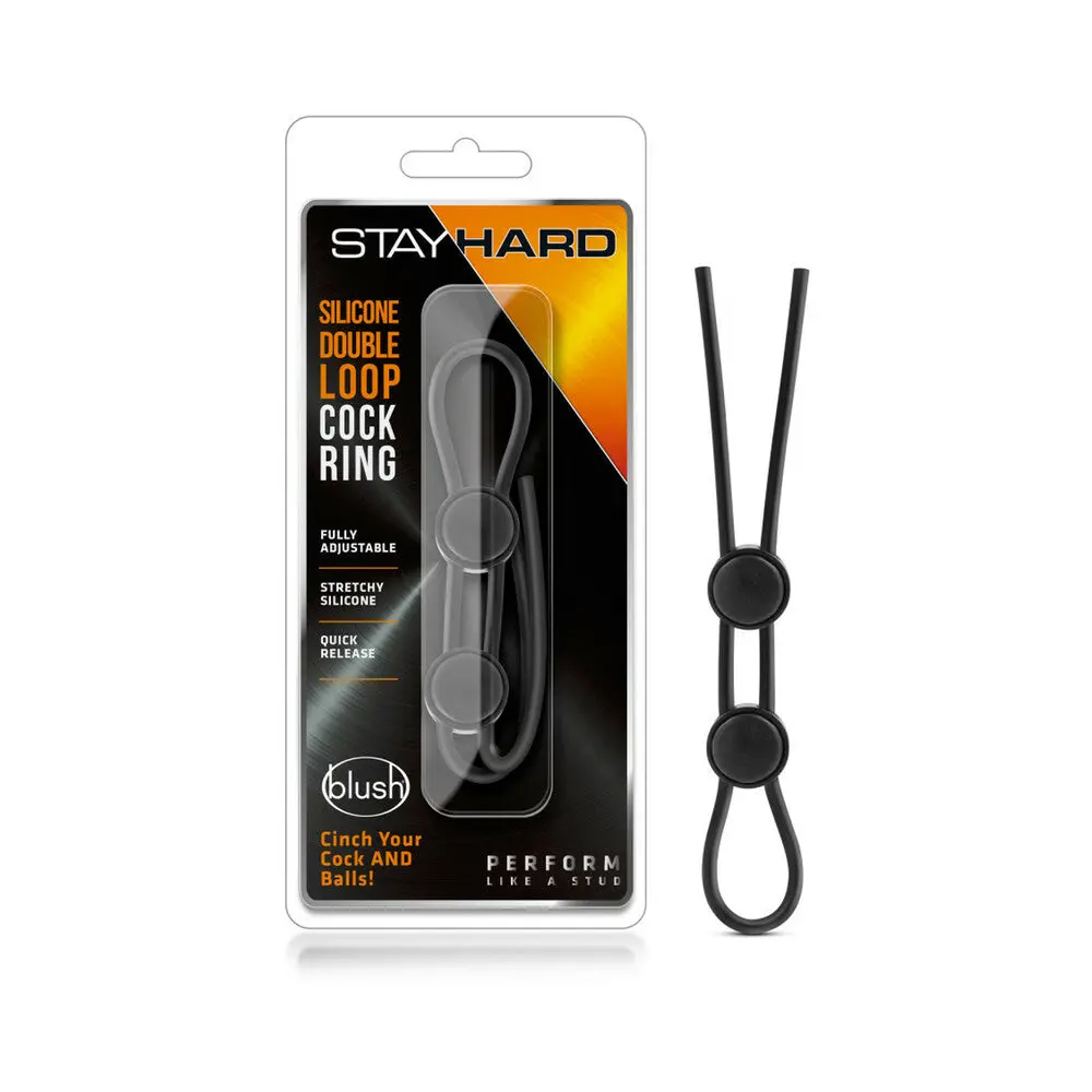 Stay Hard Silicone Double Loop Lasso/Bolo Cockring Black 1