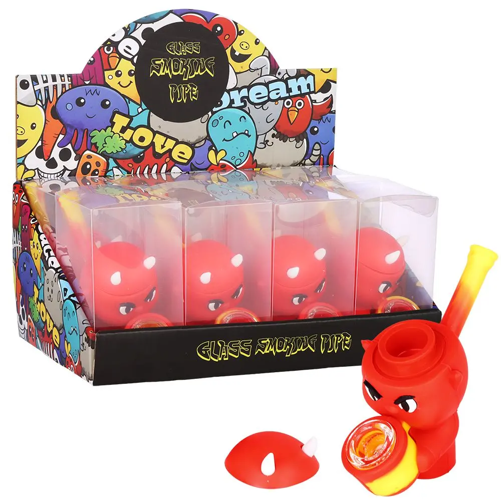 8Ct Display - Little Devil Secret Stash Silicone Hand Pipe - 4" 1