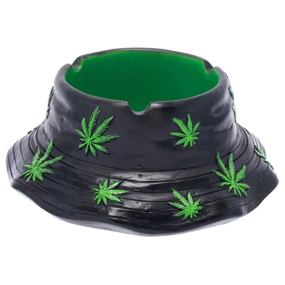 Fujima Black & Green Leaf Bucket Hat Ashtray - 5.75" 1