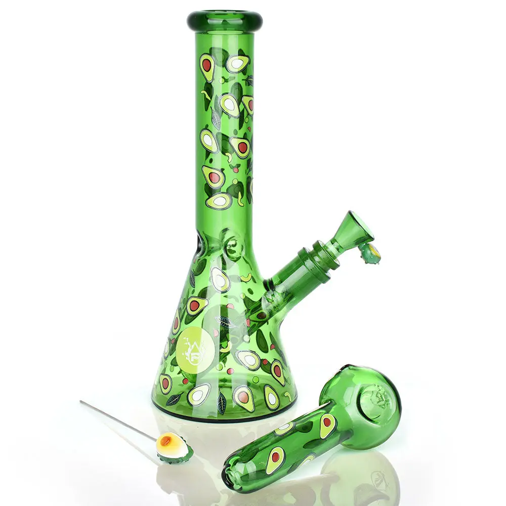 Pulsar Fruit Series Avocado Gold Herb Pipe Glow Duo - 10" / 14Mm F 1
