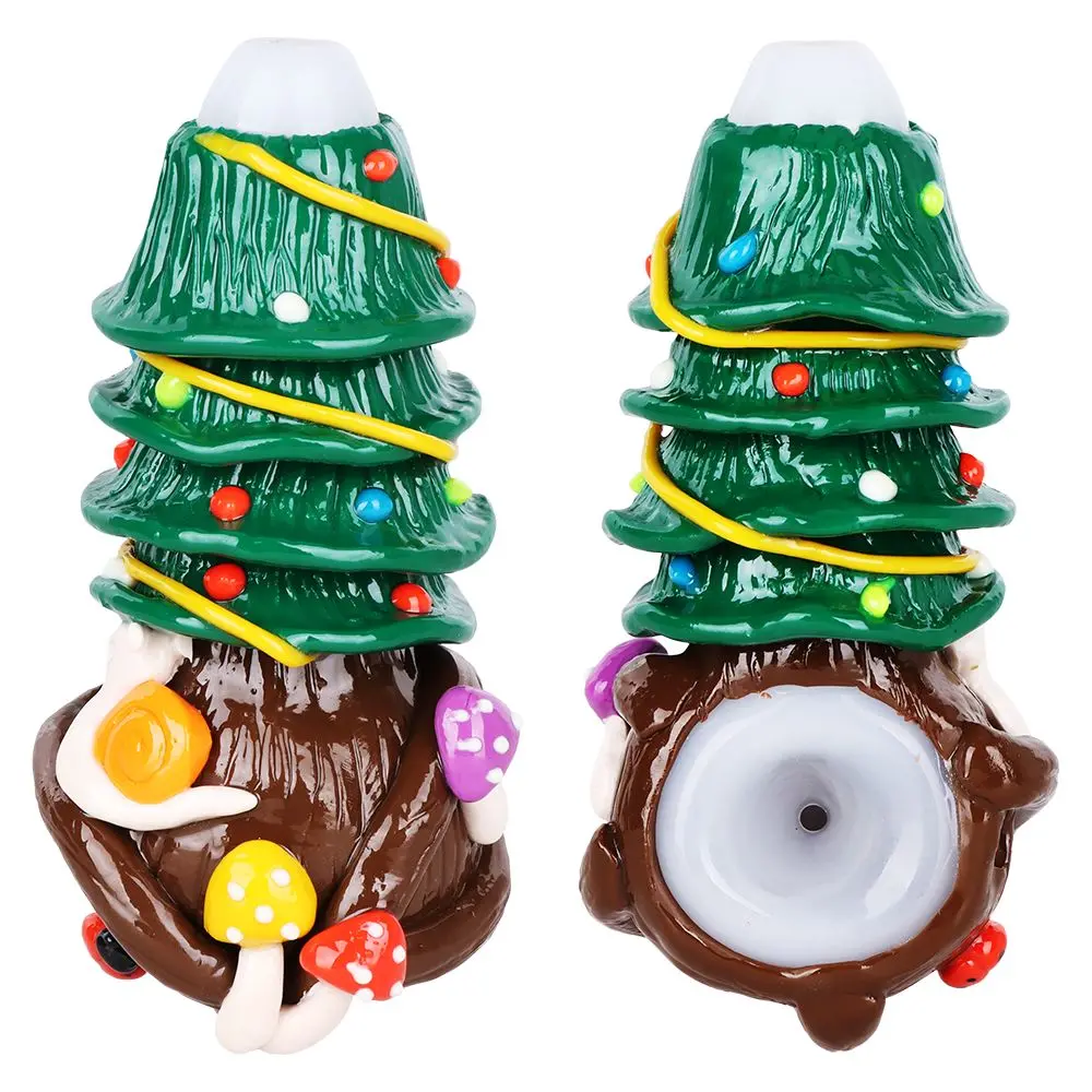 Shroom Xmas Tree Enamel Resin Sculpted Glass Spoon Pipe - 5" 1