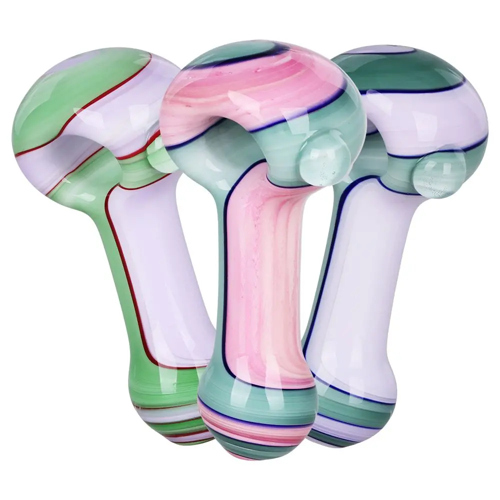 Milky Pastel Ribbons Glass Spoon Pipe - 4" / 3Pk 1