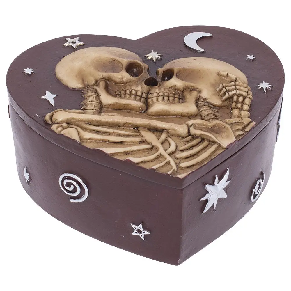 Fujima Skeleton Love Heart-Shaped Polyresin Stash Box - 5.3"X4.7" 1