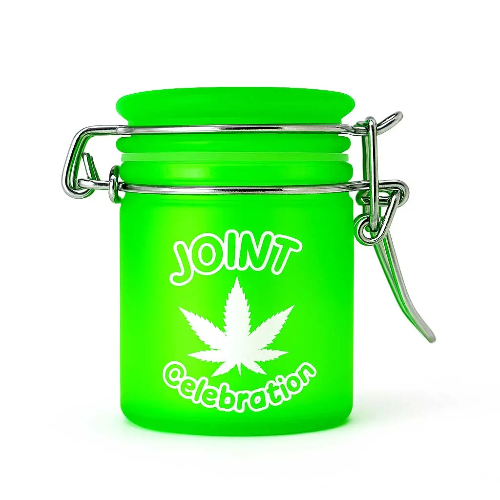 Airtight Glass Mini Frosted Green Joint Celebration Stash Jar 1