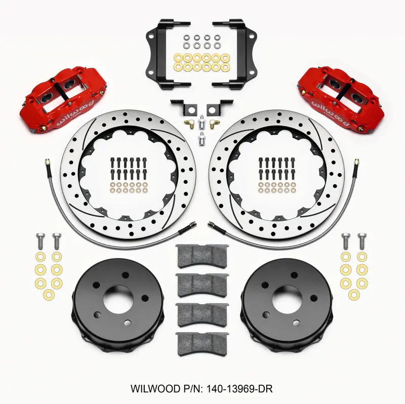 Wilwood Narrow Superlite 4R Rear Kit 12.88In Drilled Red 2007-Up Jeep Jk W/Lines 1