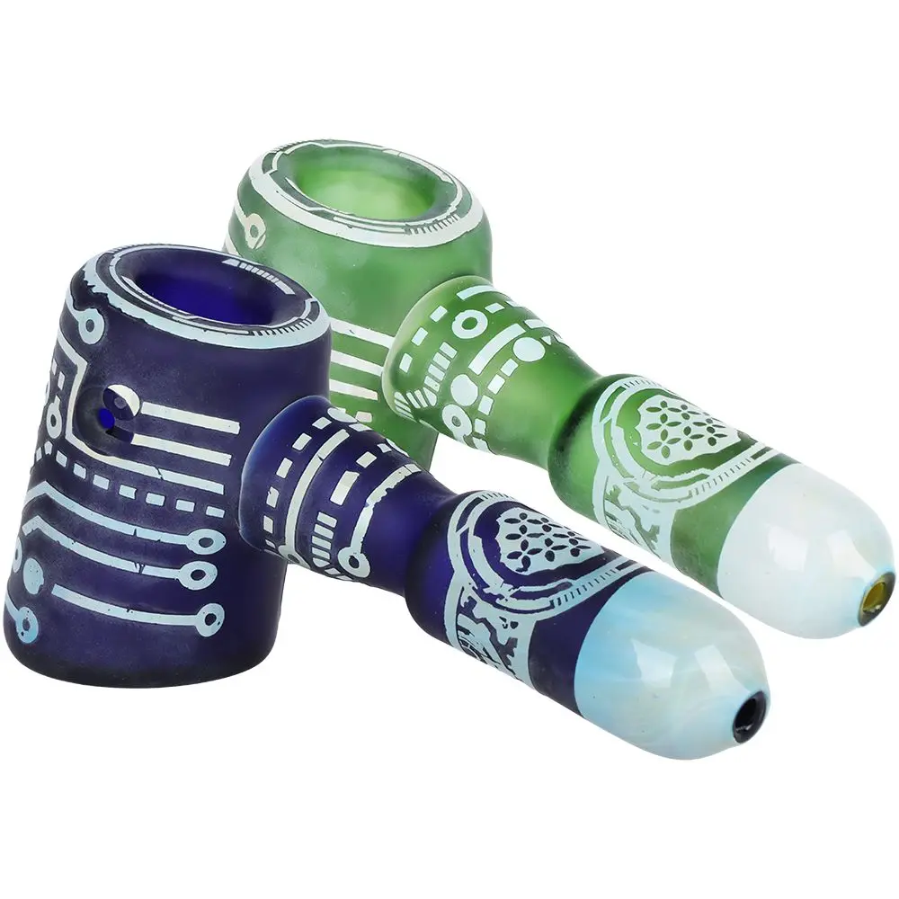 Circuits Of Love Sandblasted Glass Hand Pipe - 4.75" / Colors Vary 1