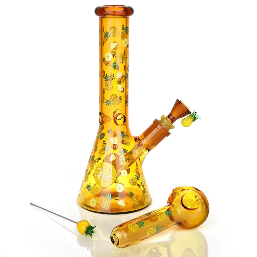 Pulsar Fruit Series Pineapple Express Herb Pipe Glow Duo - 10" / 14Mm F 1
