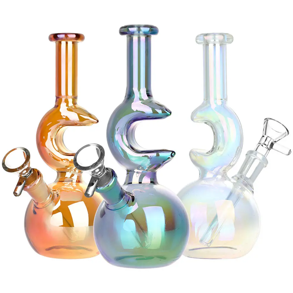Lunar Glow Electroplated Glass Water Pipe - 7.25" / 14Mm F / Colors Vary 1