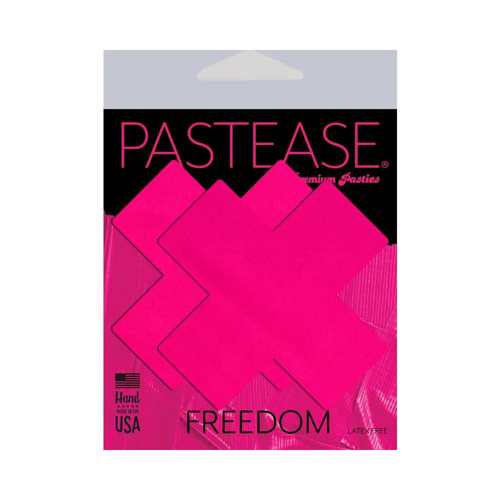 Pastease Plus X: Neon Pink Day-Glow Lycra Cross Nipple Pasties 1