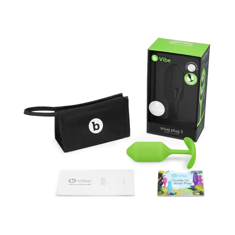 B-Vibe Snug Plug 3 Weighted Silicone Anal Plug Lime 1
