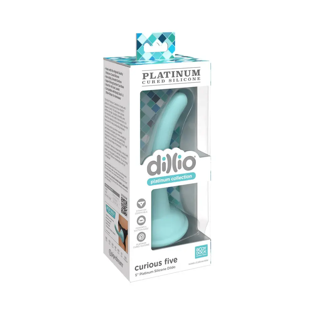 Dillio Platinum Collection Curious Five 5 In. Silicone Dildo Teal 1