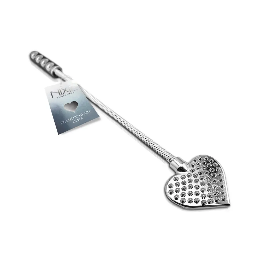 Nixie Metal Riding Crop Flaming Heart 1