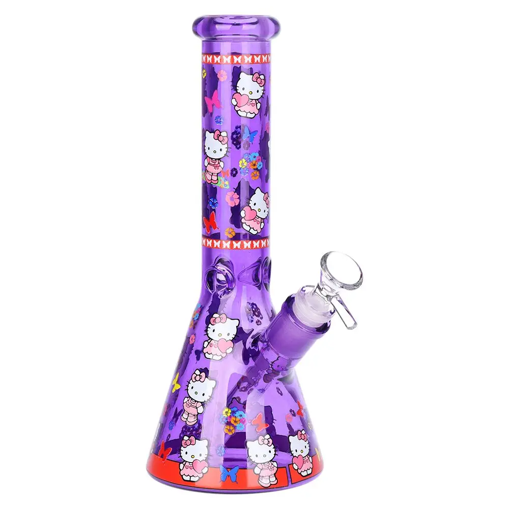 Hello Kitty Neon Beaker Glass Water Pipe - 10" / 14Mm F / Colors Vary 2