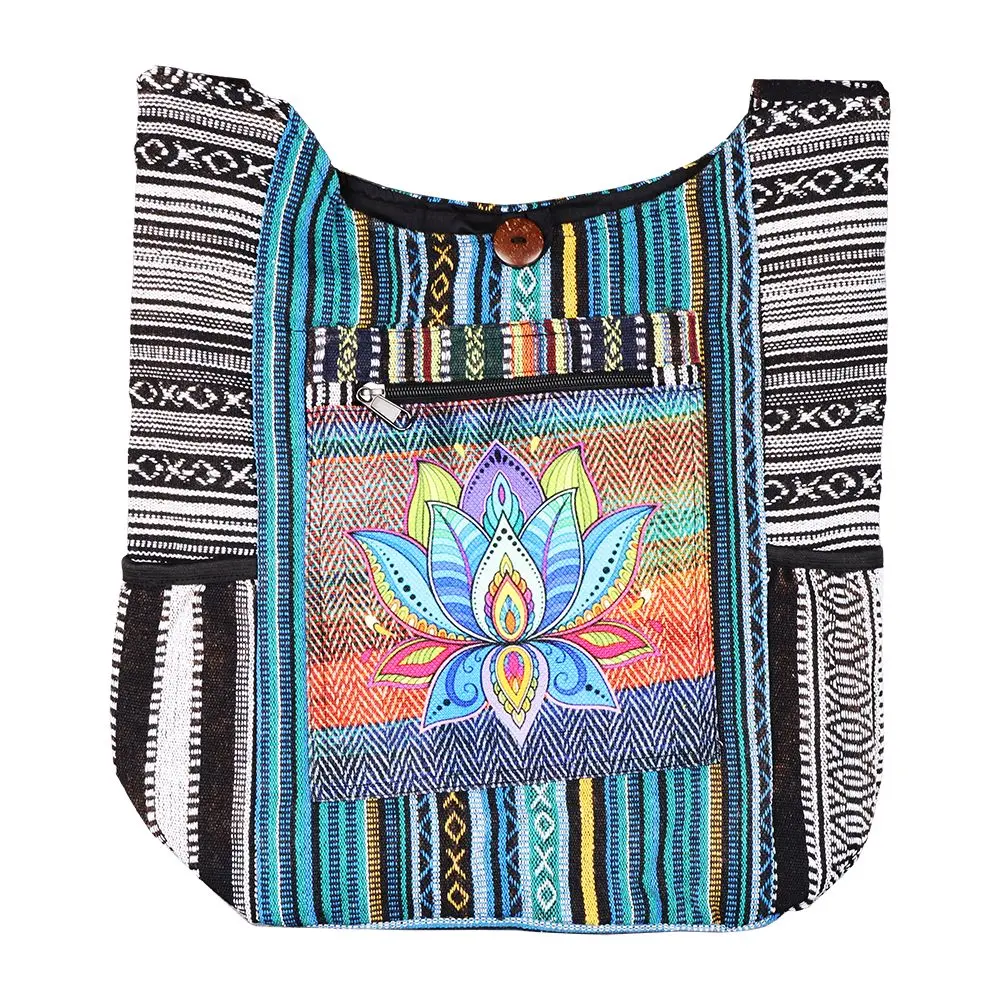 Threadheads Lotus Blooming Aztec Patchwork Shoulder Sling Bag - 16"X15" 1
