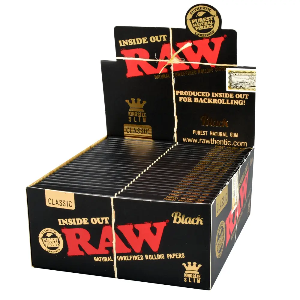 Raw Black Classic Inside Out Rolling Papers | King Size Slim | 50Pk Display 1