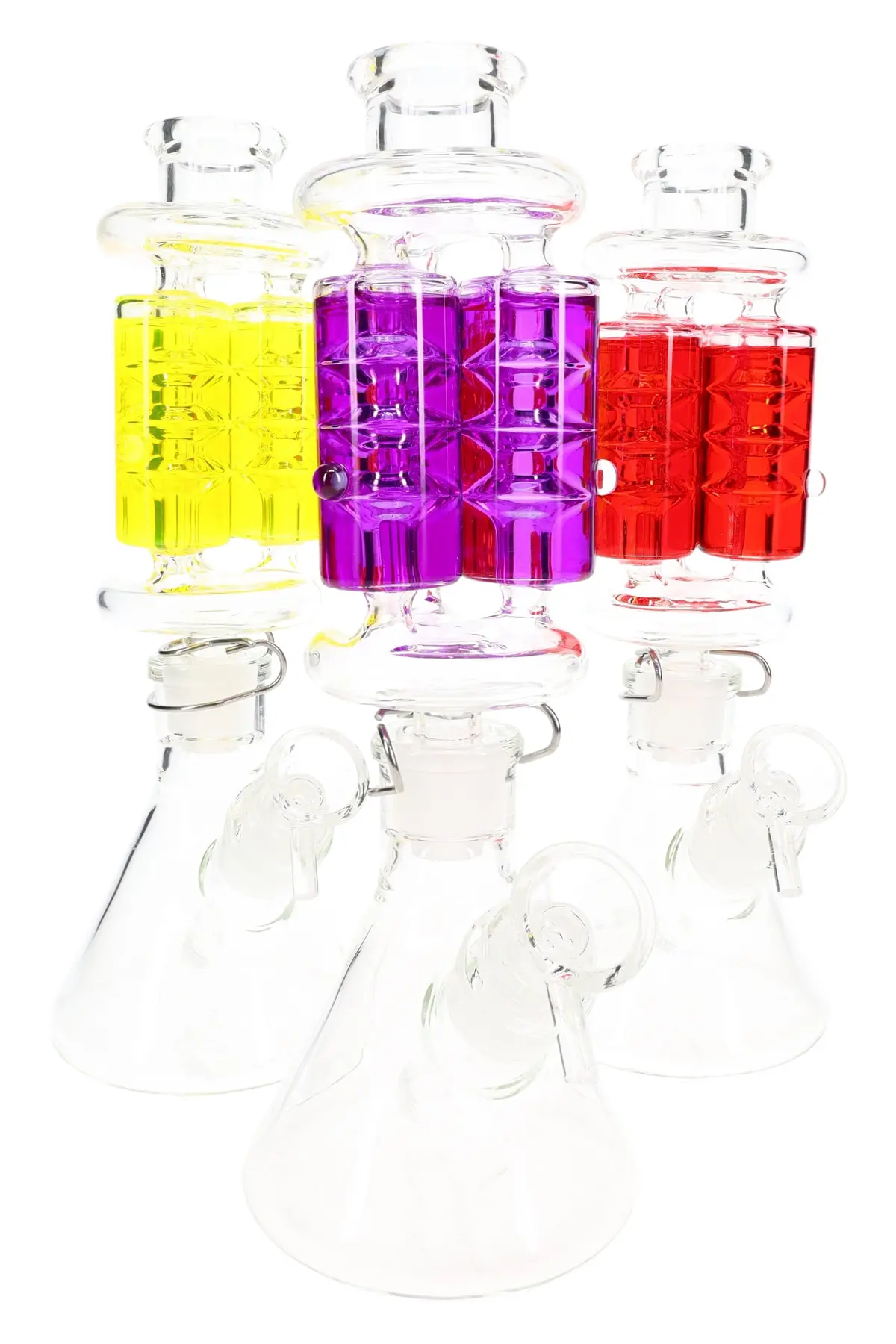 Fluid-Filled Triple Chamber Beaker Bong “Freeze Trio” – 10.5″ – Assorted Colors 1