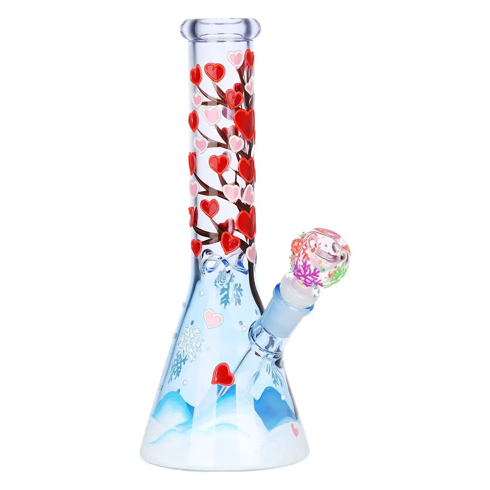 Heart Blossom Beaker Glass Water Pipe - 10" / 14Mm F 1