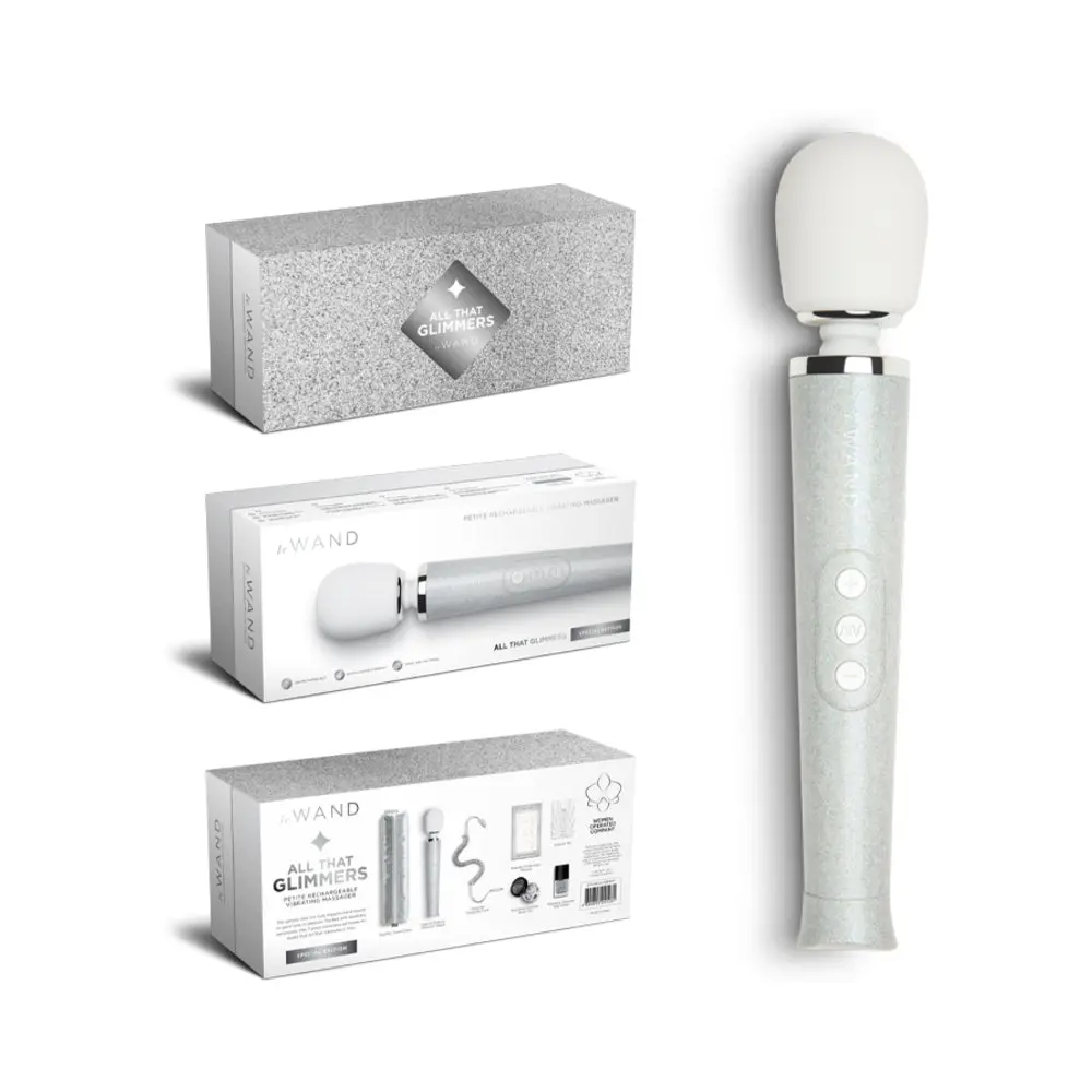 Le Wand All That Glimmers Petite Rechargeable Vibrating Massager Special Edition Set White 1