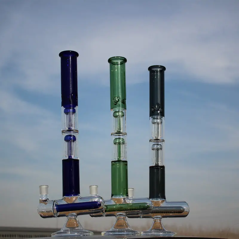 Inline And Dual Arm Percolated Glass Water Pipe 18" 1