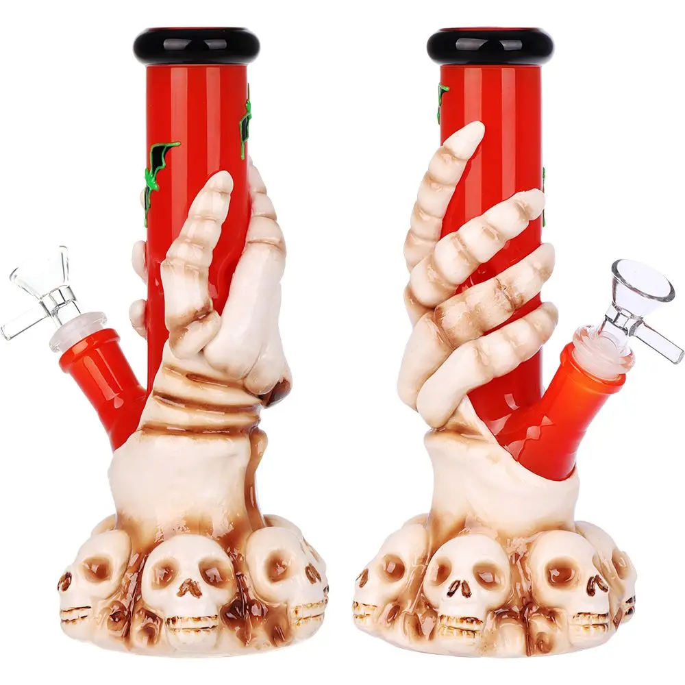 Skelly Grip W/ Bats Straight Tube Glass Water Pipe - 9" / 14Mm F 1