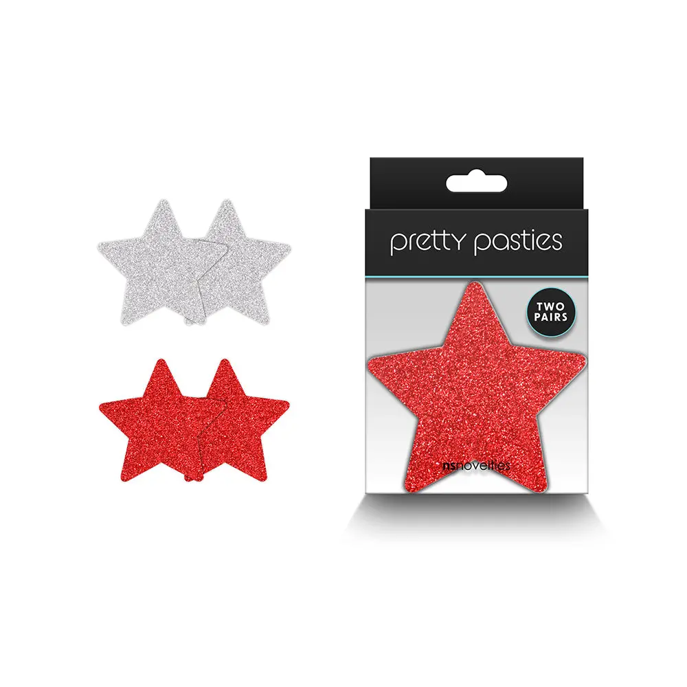 Pretty Pasties Glitter Stars Red/Silver 2 Pair 1