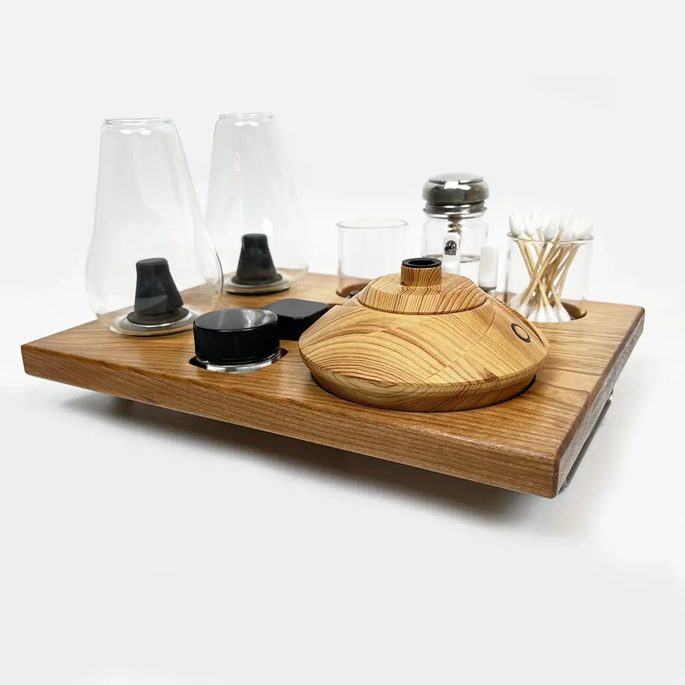 Zenco Sipping Vaporizer Basic All  Wood Tray For Organizing Your Dab Session With Iso Dispenser And Swab Jar 1