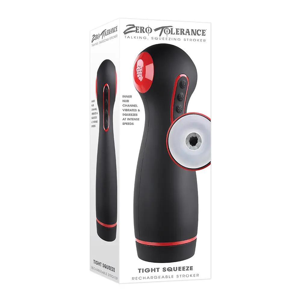Zero Tolerance Tight Squeeze Rechargeable Vibrating Squeezing Talking Stroker Tpe Black/Red 1