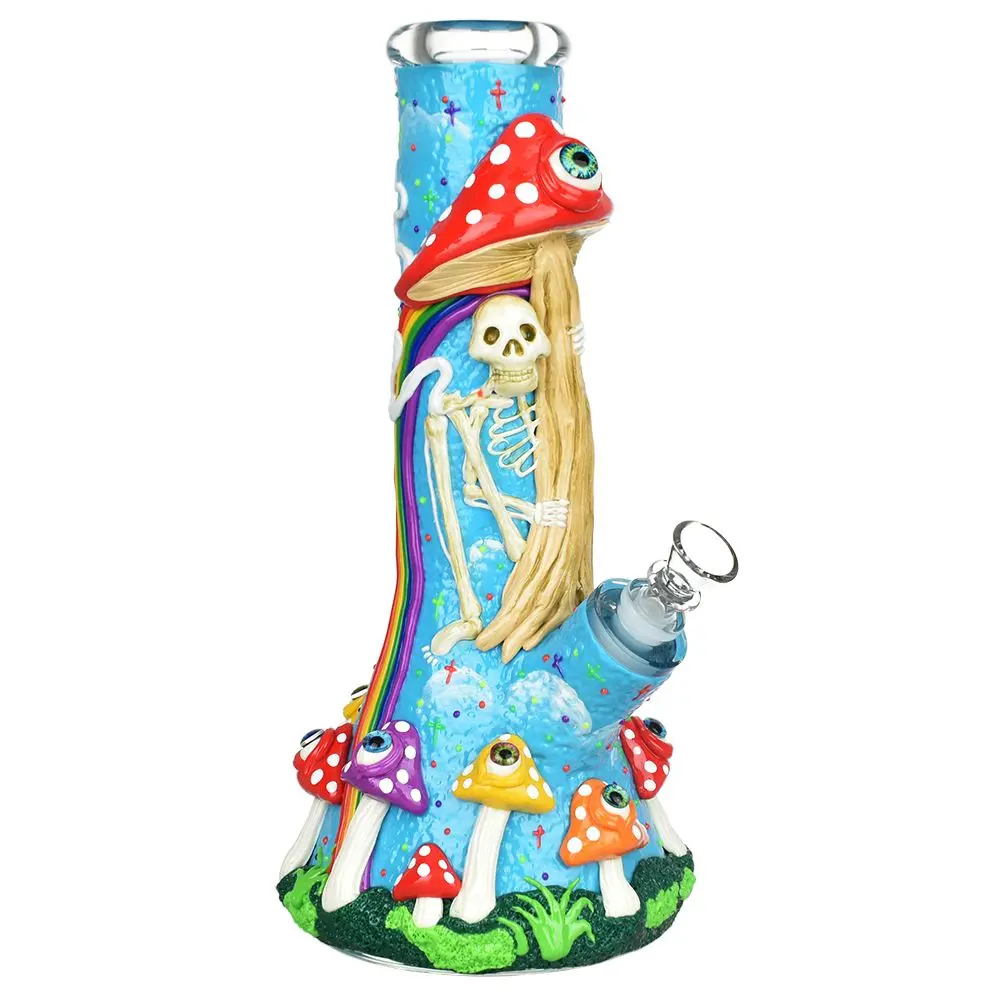 Sneaky Skeleton And Watchful Fungi Glow In Dark Beaker Water Pipe-12.5" / 14Mm F 1