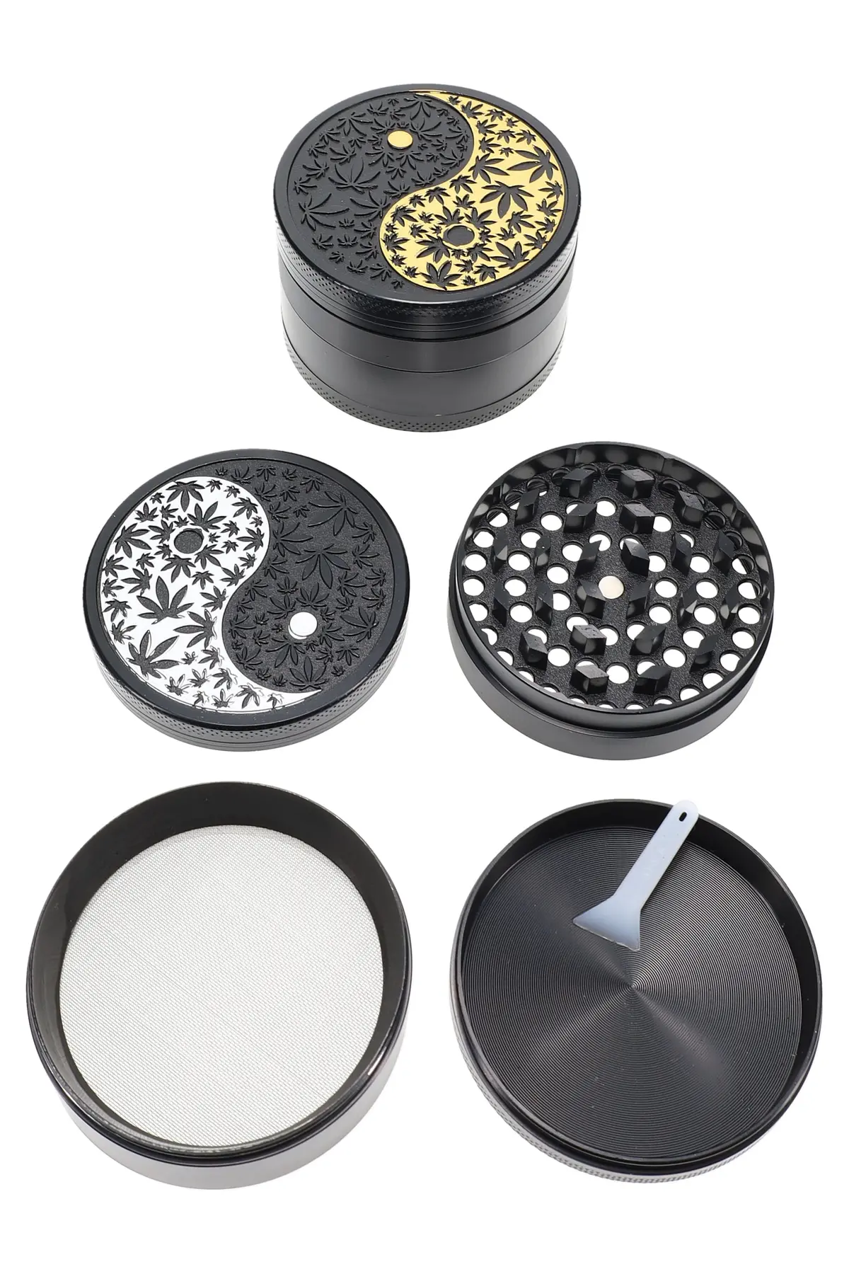 Yin Yang Leaf 4-Part Metal Herb Grinder “Zen Spinner” – 2¼″ 1