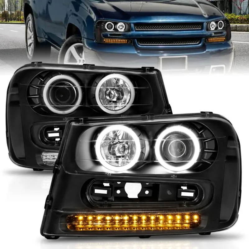 Anzo 2002-2009 Chevrolet Trailblazer Projector Headlights W/ Halo Black 1