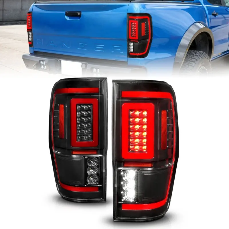 Anzo 19-22 Ford Ranger Full Led Taillights W/ Lightbar Sequential Signal Black Housing/Clear Lens 1